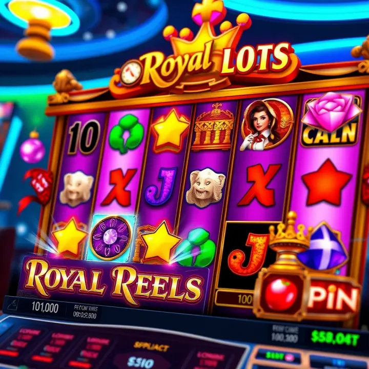 Royal Reels Slots Gameplay and Thematic Symbols Colorful Royal Reels slot machine interface showcasing various thematic symbols and gameplay features