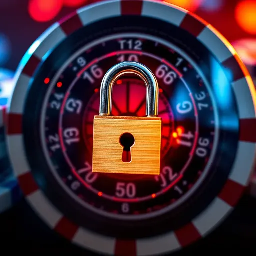 Robust Security Features in Leading Online Casinos Secure digital lock over a casino chip background symbolizing online gambling safety and trust