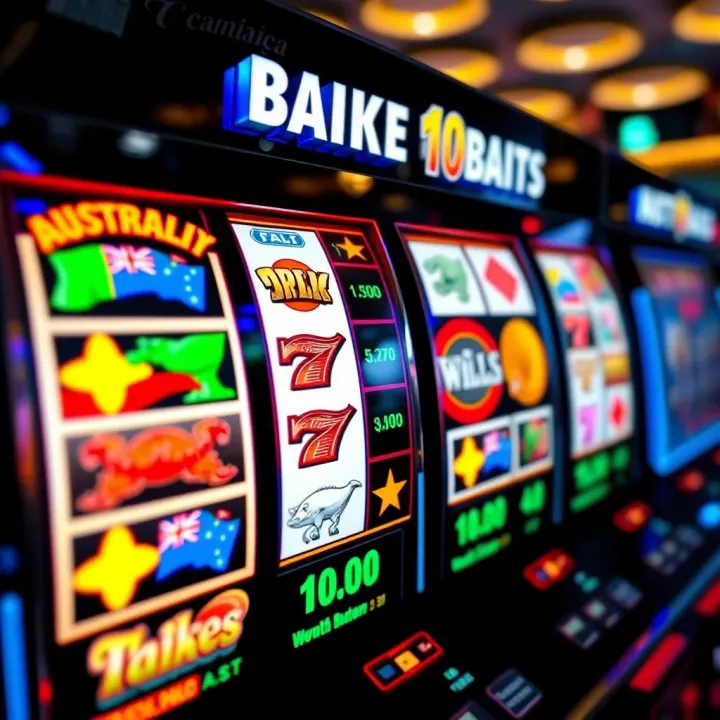 Bright slot machine reels displaying various colourful symbols with Australian themes