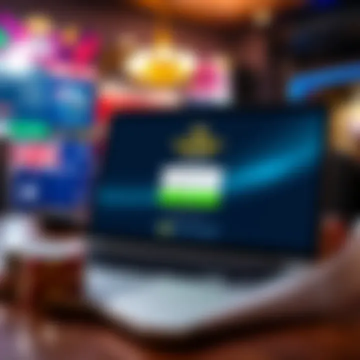 Secure login screen of Royal Reels 8 Casino on a laptop with Australian currency symbols in the background