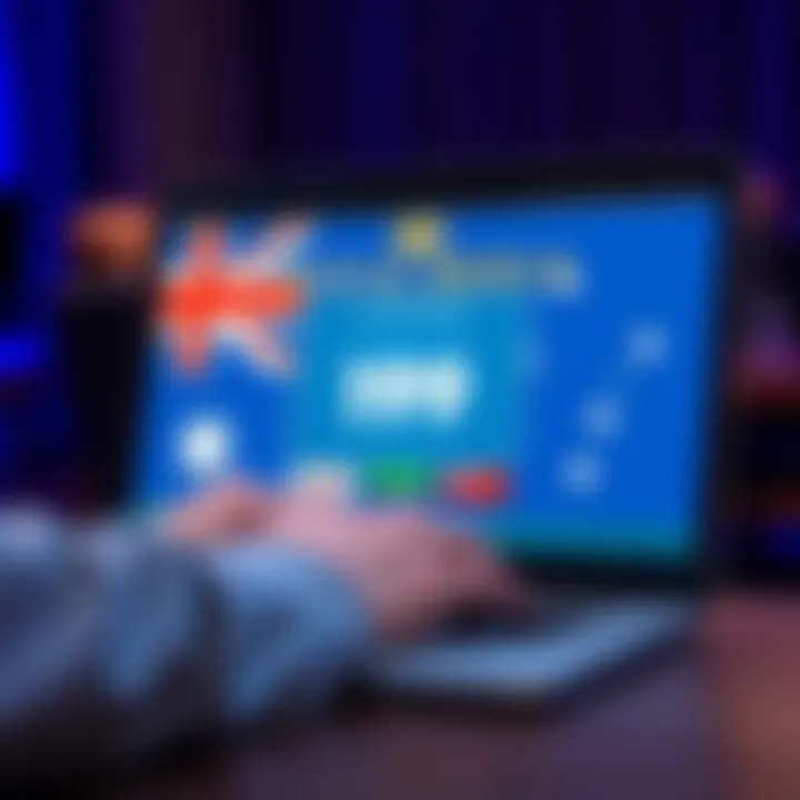 User accessing Royal Reels casino platform on a laptop with Australian flag overlay