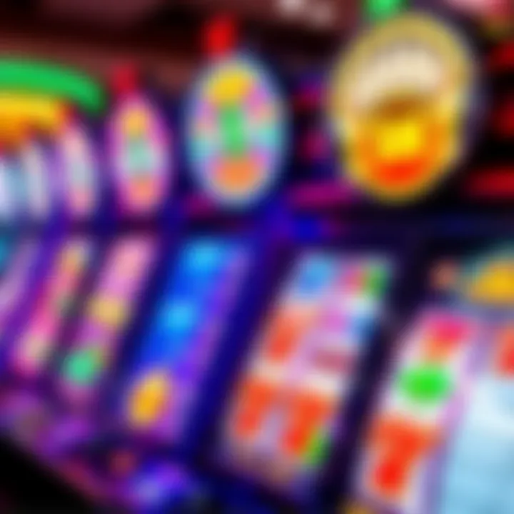 Colorful online pokies interface with various symbols and vibrant graphics