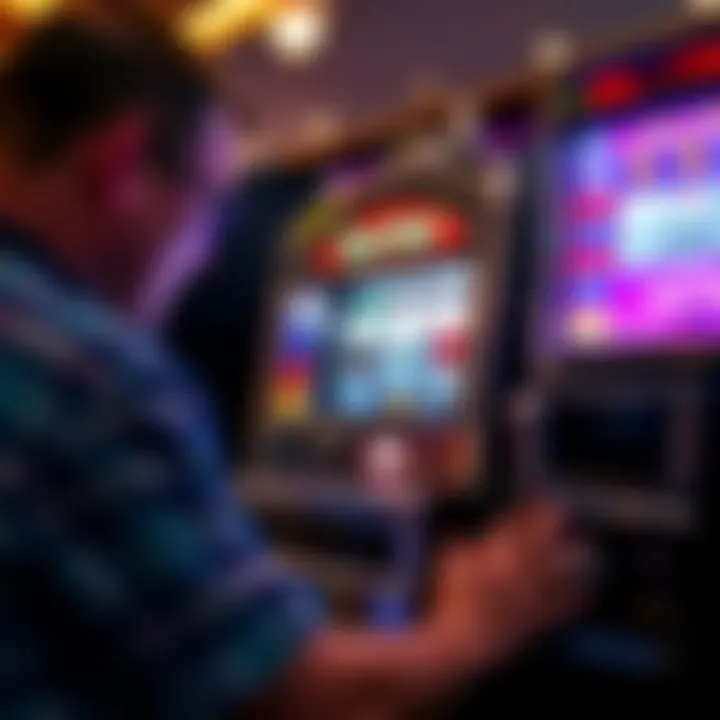 Person maintaining and cleaning a vintage slot machine to ensure optimal performance
