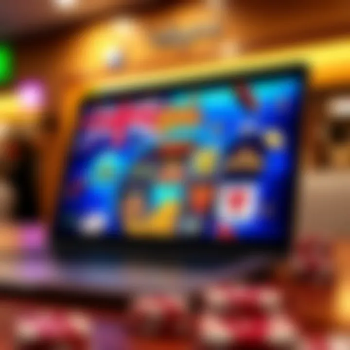 Illustration of a laptop displaying popular Australian online pokies platforms with casino elements