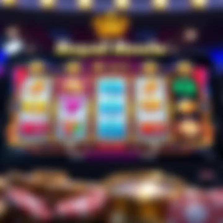 Royal Reels App Gameplay Overview User interface of Royal Reels app showing slot machine gameplay with vibrant symbols and spinning reels