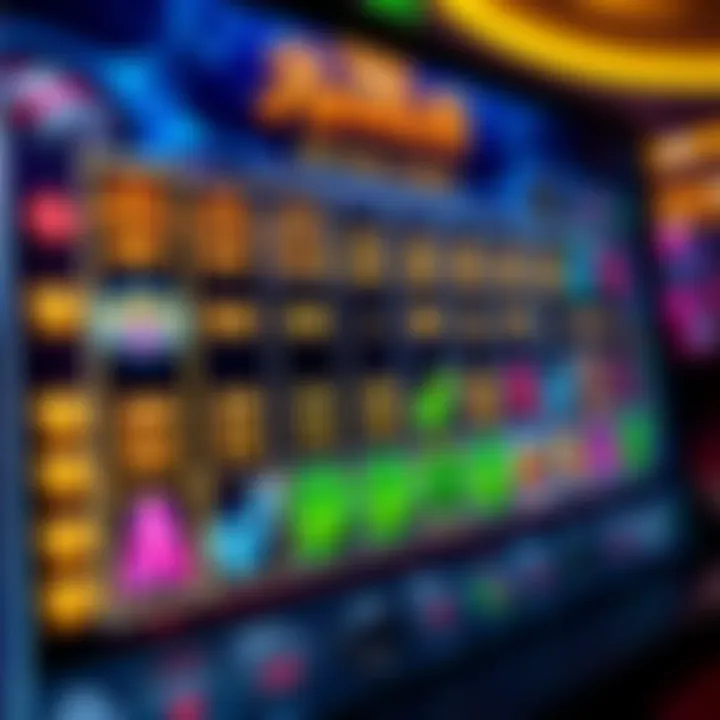 Interactive Slot Game Interface with Betting Options User interface of a digital slot game showing paylines, controls, and payout information on a casino platform
