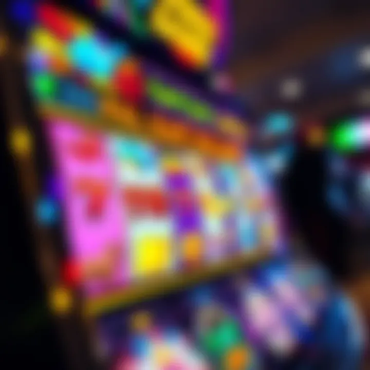 Colorful online casino slot machine interface with vibrant symbols and spinning reels