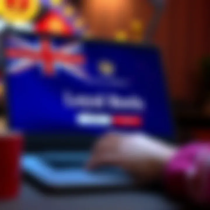 User logging into Royal Reels on a laptop with Australian flag symbol in the background
