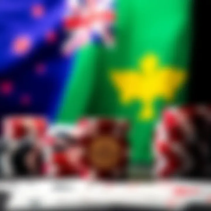 Australian flag overlay with casino chips and playing cards symbolizing online gambling regulations
