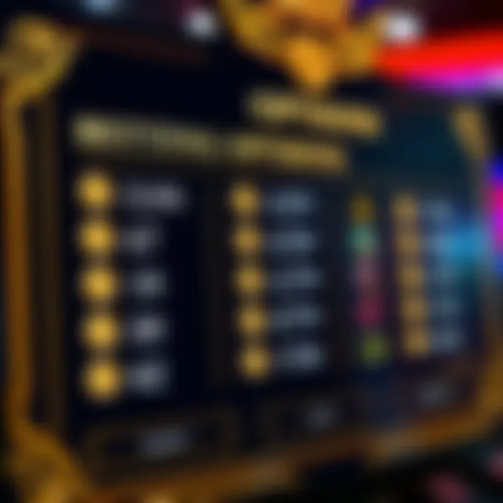 Betting Options in Royal Reels Slot Betting options panel with various coin values and paylines