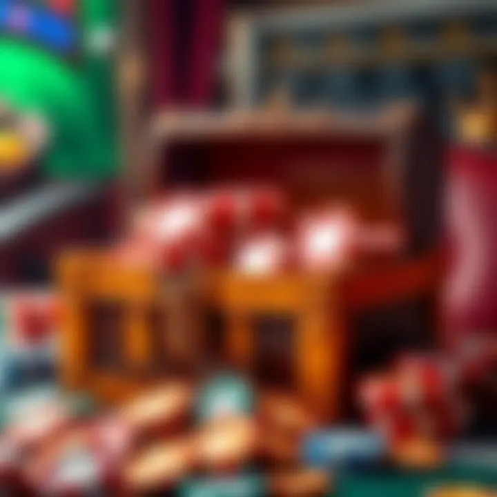 Treasure Chest Symbolizing Bonus Chips and Tokens Graphic showing a treasure chest overflowing with casino chips and bonus tokens