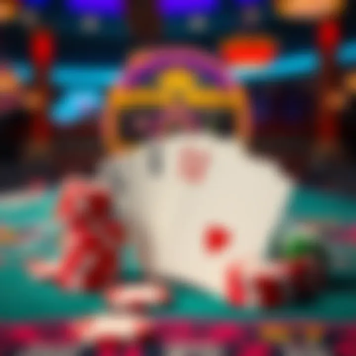 Colorful casino chips and playing cards on a vibrant gaming table representing bonuses