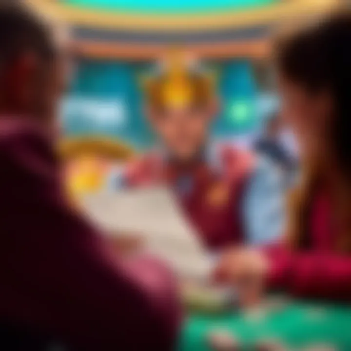 Illustration of a player reviewing terms and conditions on a digital device with casino elements surrounding