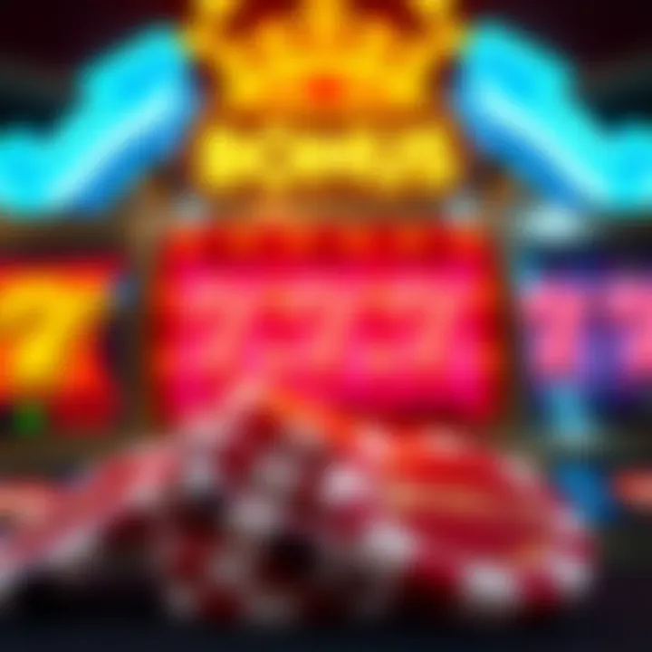 Bright casino chips and glowing slot machine reels symbolizing bonus rewards at Royal Reels Casino