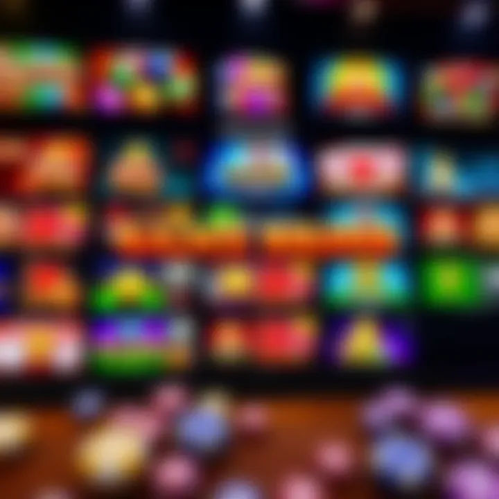 Royal Reels Casino Game Selection Overview Wide variety of casino games displayed on a digital interface, highlighting slots, table games, and jackpots