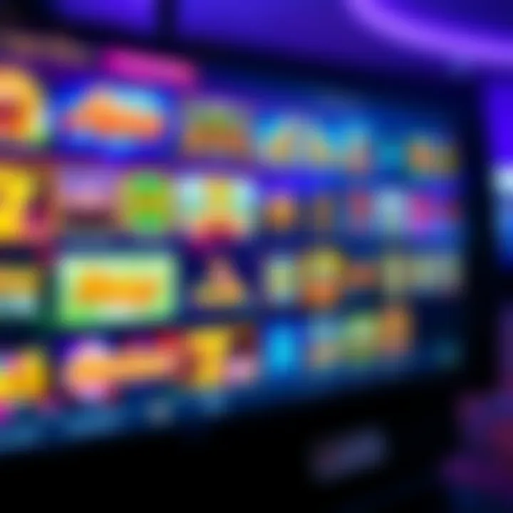 Game Selection at Royal Reels Casino Variety of casino slot games displayed on a digital screen