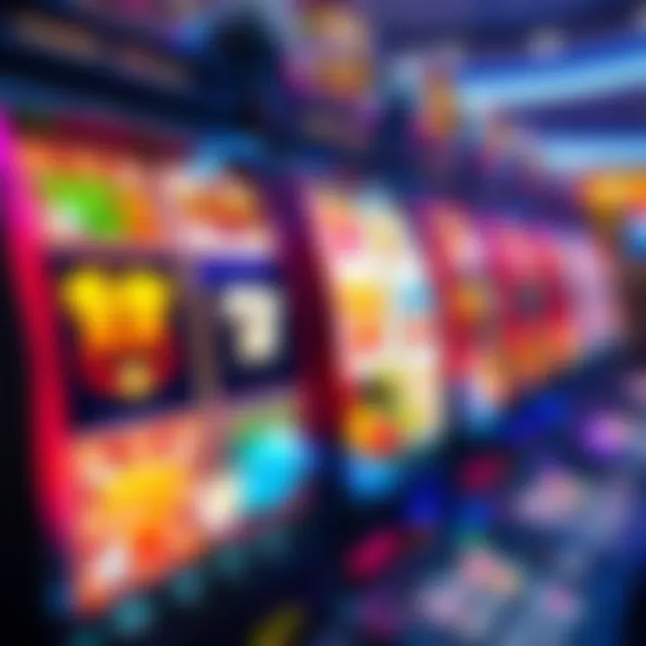 Colorful slot machine reels with various symbols representing casino games