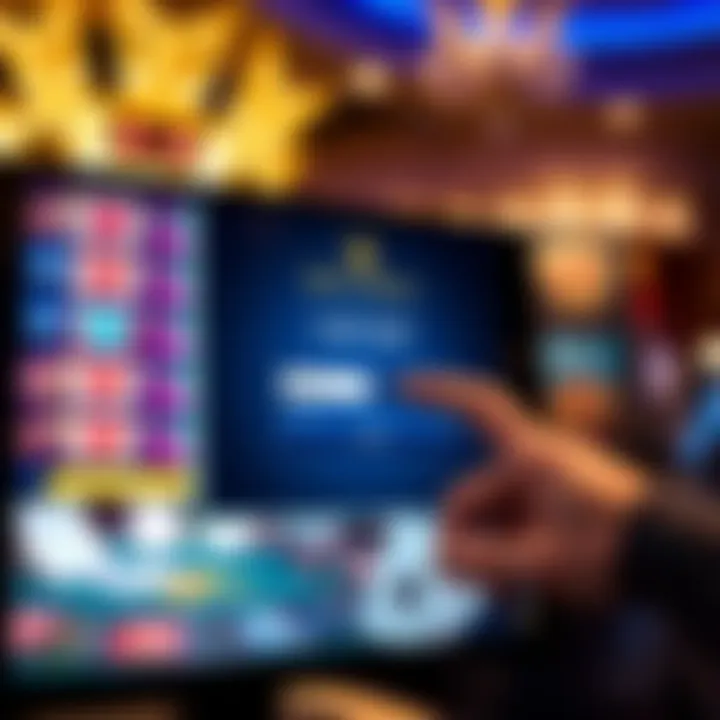 User entering credentials on a secure login screen with casino-themed background