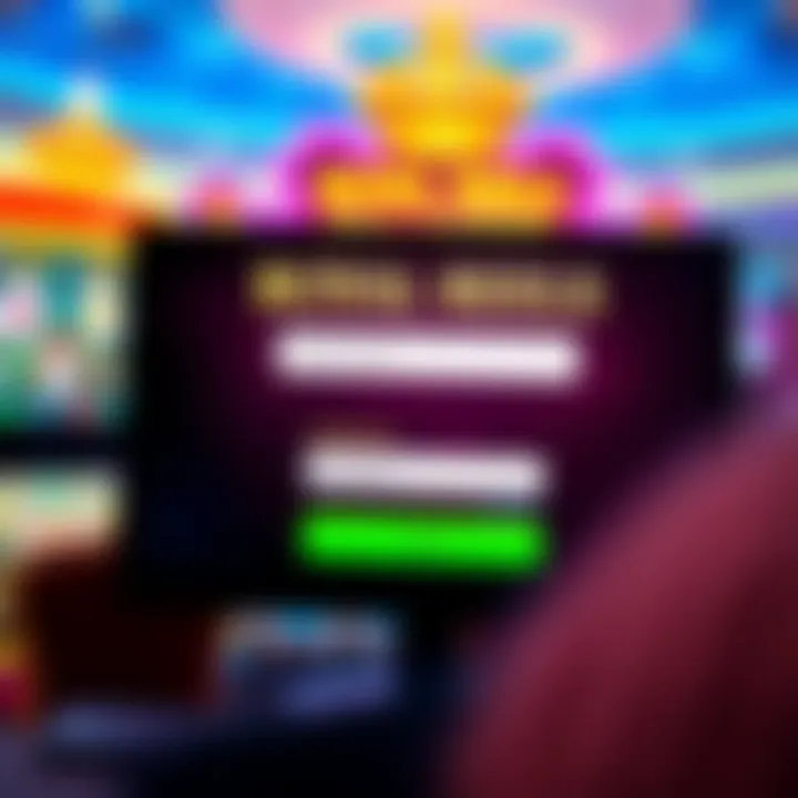 Login screen displaying Royal Reels Casino interface with username and password fields