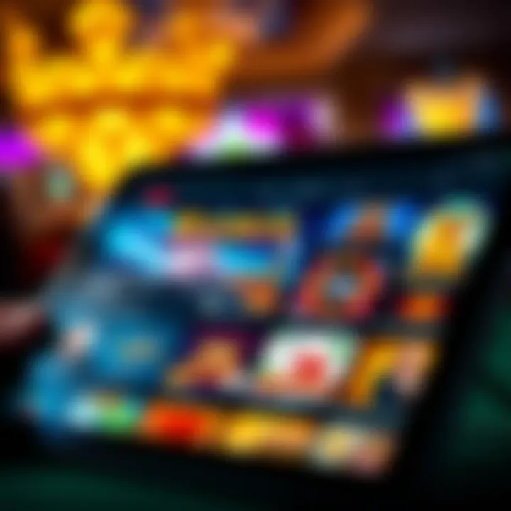 Tablet showing various casino games compatible with mobile devices at Royal Reels Casino