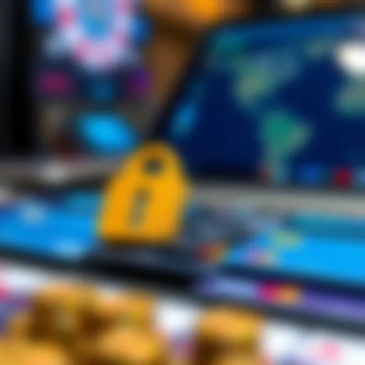 Secure online casino transaction with credit cards and digital payment icons