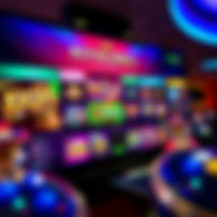 Colorful digital casino interface showcasing a variety of game icons and betting options on a vibrant screen