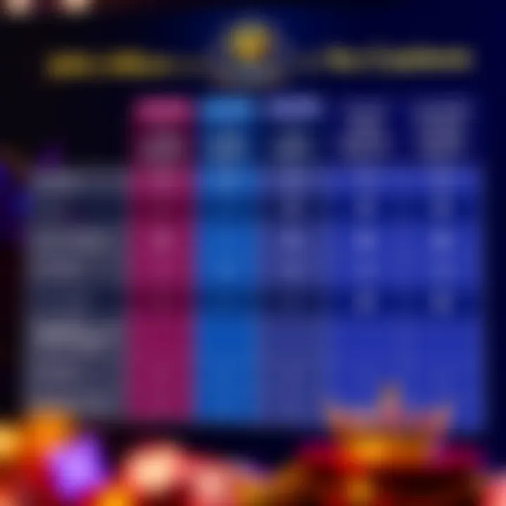 Comparison chart showing different casino promotions focusing on bonus offers and terms