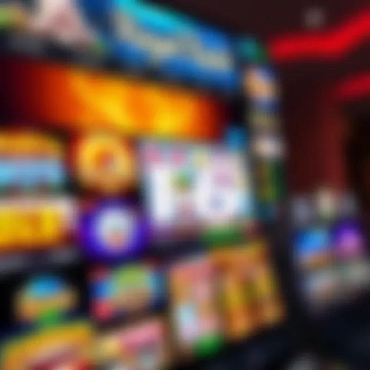 User interface showing a variety of slot games with vibrant graphics and engaging themes