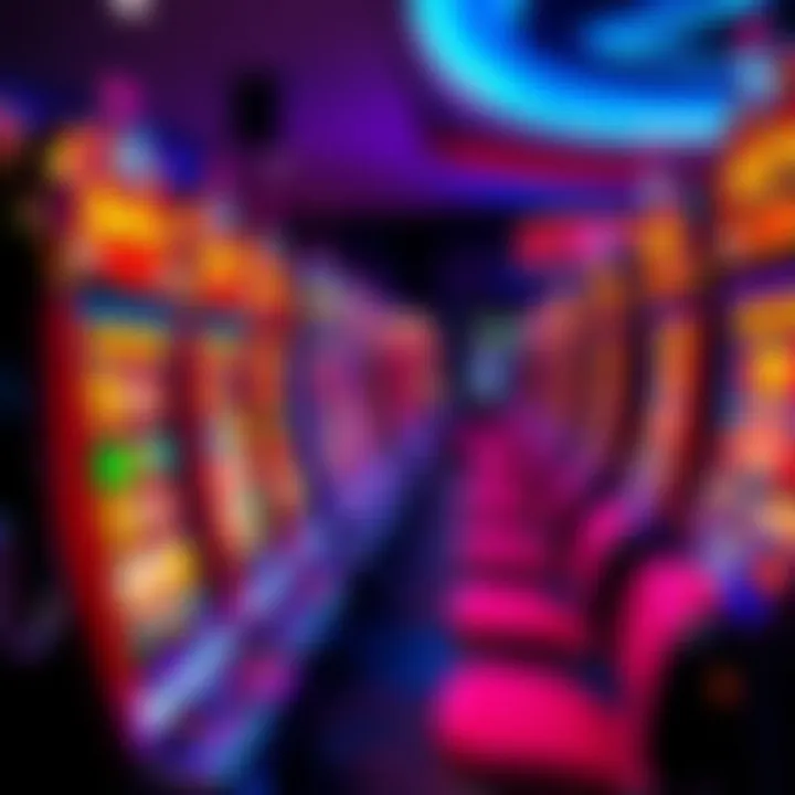 Colourful slot machines with bright reels and symbols representing various casino games