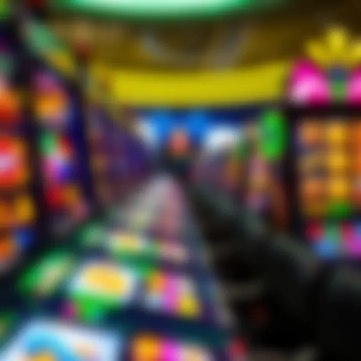 Colorful casino slot machine reels spinning with bright symbols