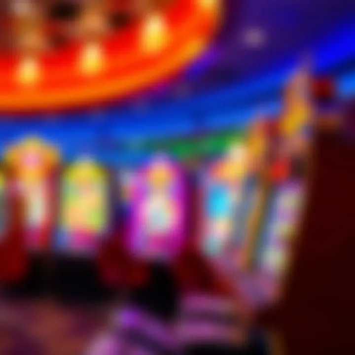 Vibrant Slot Machines at Royal Reels Casino Colorful casino slot machines with bright lights and vibrant graphics