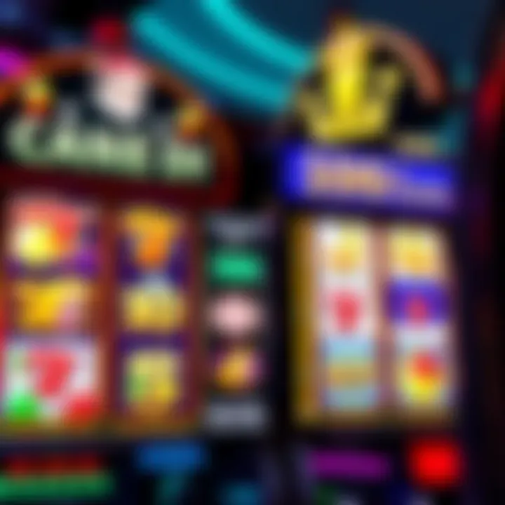 Colorful slot machine reels displaying various casino symbols on a vibrant screen