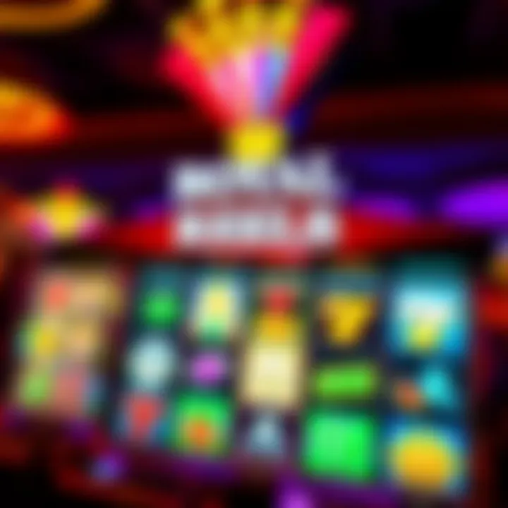 Royal Reels Casino Slot Machine Display Colorful casino slot machine reels showing various symbols with vibrant lighting