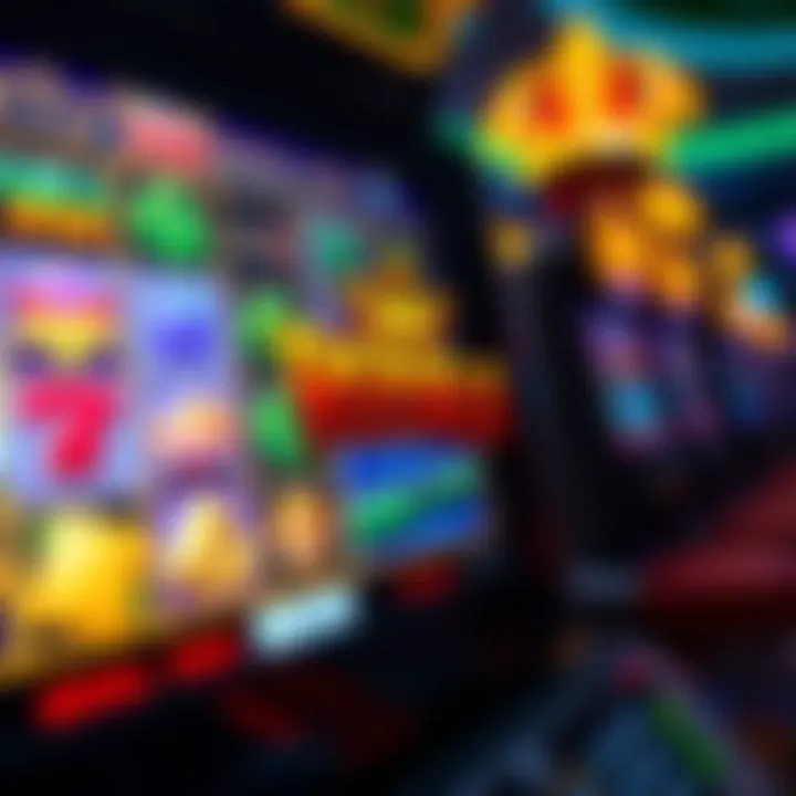 Online casino slot machine with glowing reels and symbols on screen