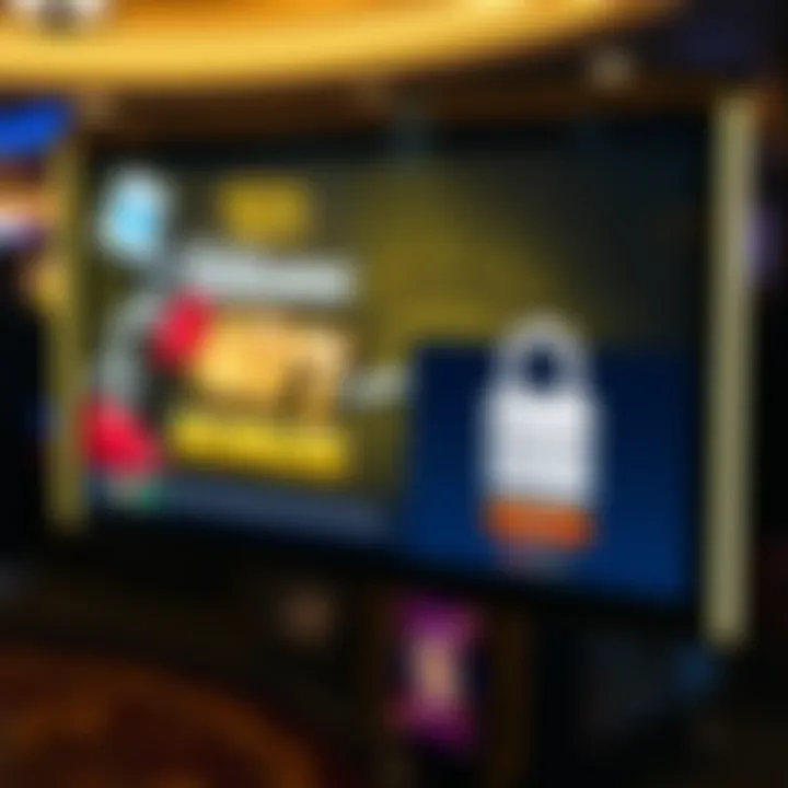Display showing welcome bonus offer and secure login features at Royal Reels Casino