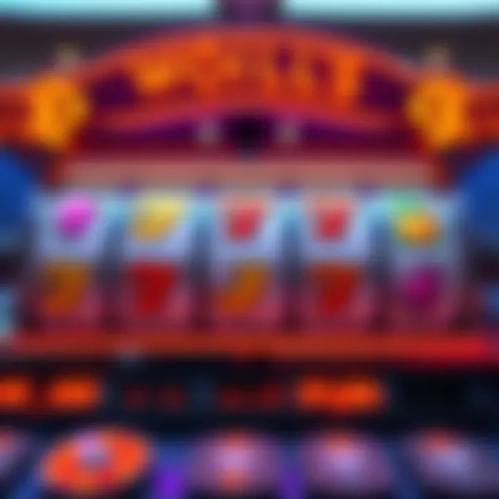 Slot machine reels showing classic fruit symbols with a modern interface and bright neon lighting