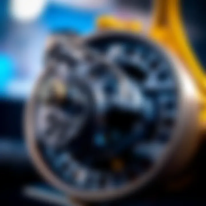 Detailed View of Royal Reels Mechanical Design Close-up of Royal Reels fishing reel showing detailed mechanical components and finish