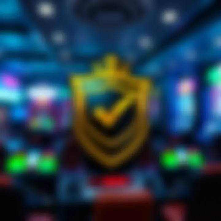 Graphic representing fairness and security in online gaming with shield and checkmark icons