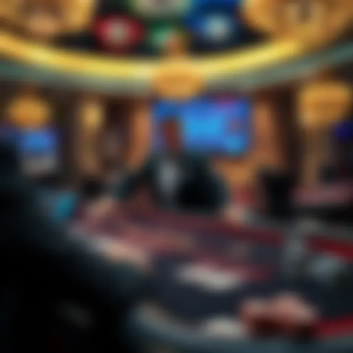 Live casino dealer hosting a poker game with digital interface