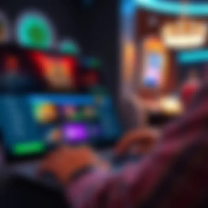 Navigating Royal Reels Platform to Claim No Deposit Bonuses Efficiently Player using laptop displaying Royal Reels online casino interface with bonus notifications