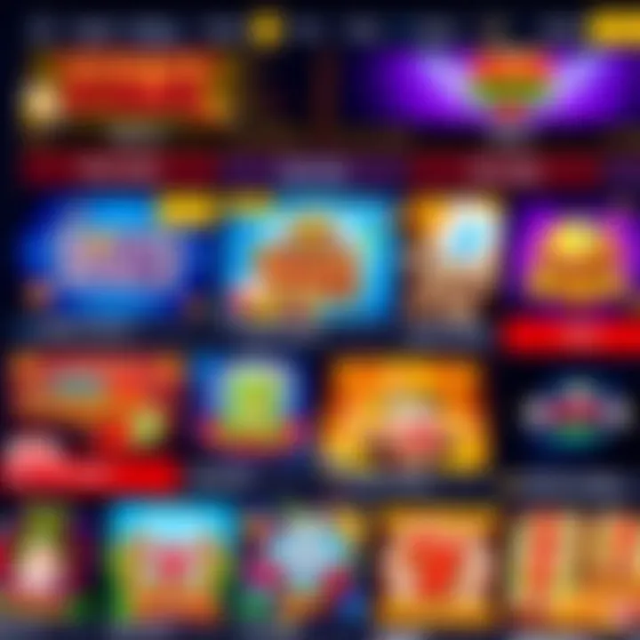 Colorful online casino interface showcasing a variety of slot games with vibrant graphics and user-friendly layout
