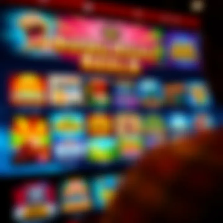 Colorful online casino interface showcasing a variety of slot games with vibrant graphics and engaging themes