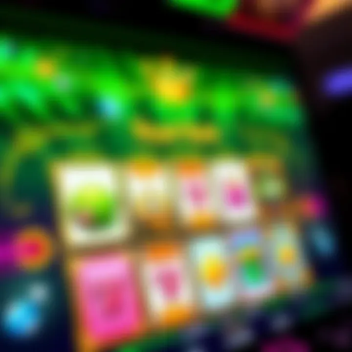 Colorful slot machine reels displaying various symbols in an online casino interface