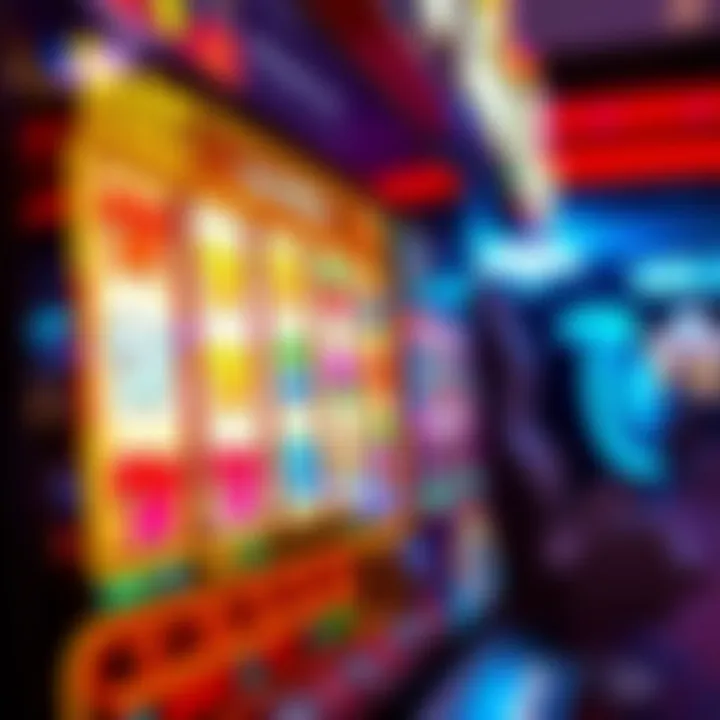 Colorful online slot game screen with reels spinning and various symbols in an Australian casino setting