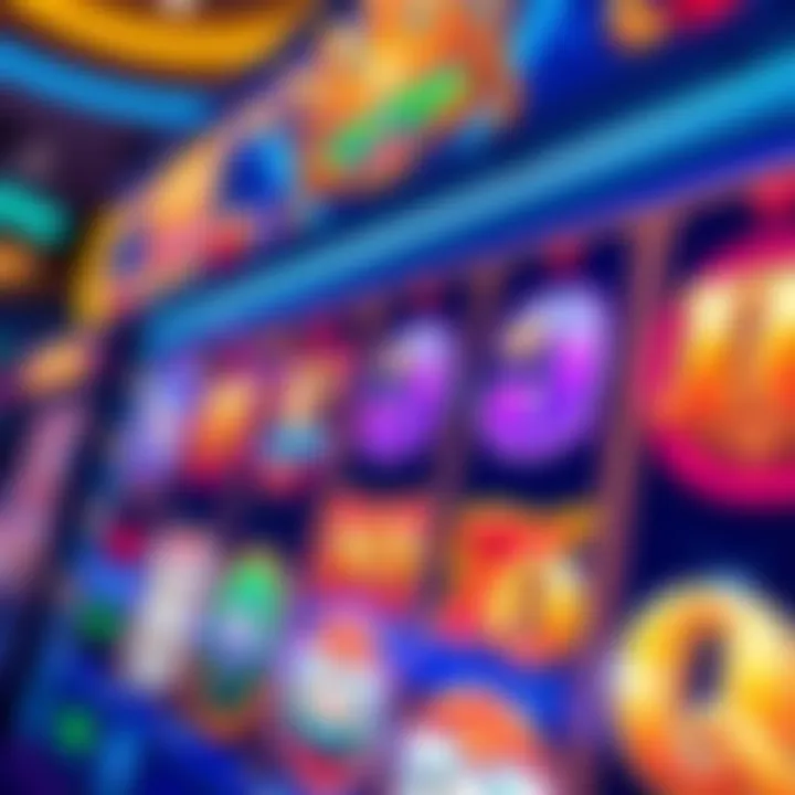 Close-up of a vibrant online slot game interface displaying colorful reels and icons