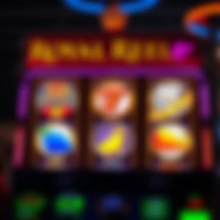 Colorful slot machine reels with various symbols representing casino games