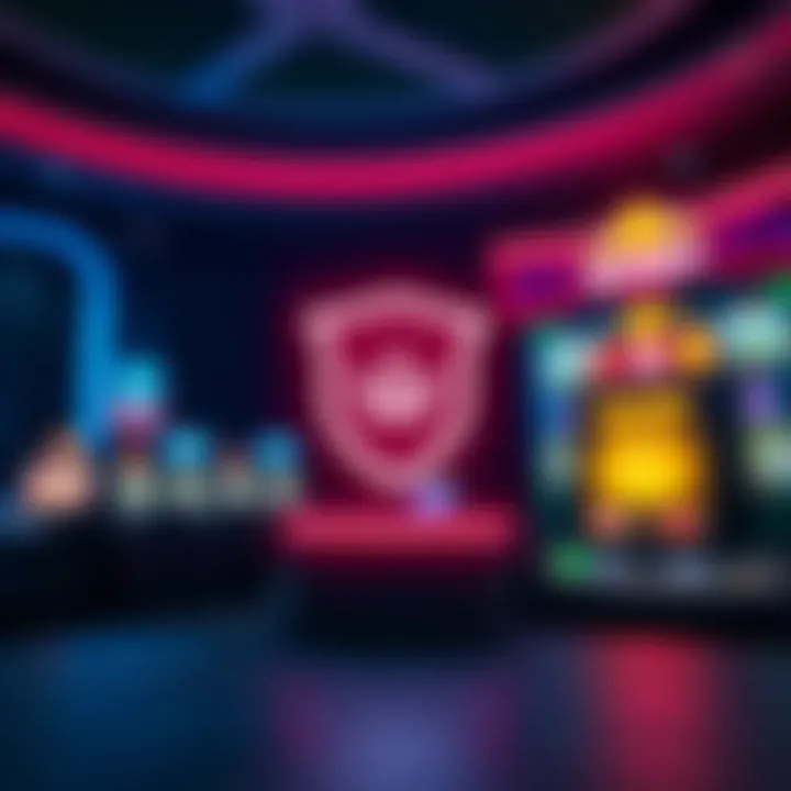 Royal Reels Secure Gaming Environment Secure digital platform symbolized by a shield icon with gaming elements in the background
