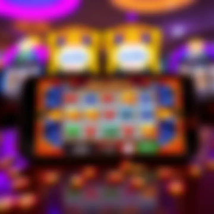 Mobile phone displaying Royal Reels slot machine app interface with vibrant reels and symbols