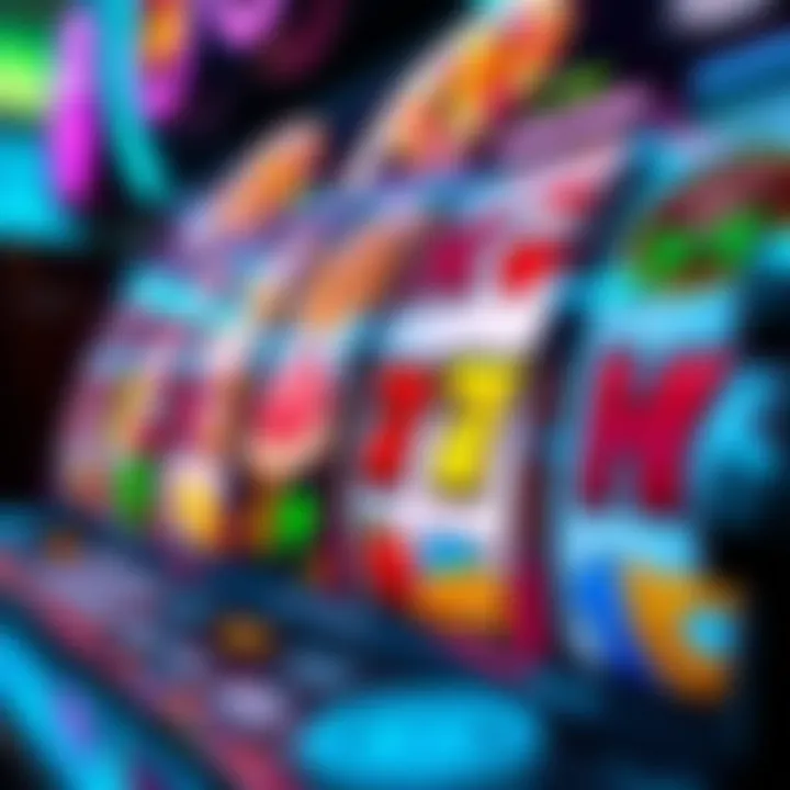 Close-up of virtual slot machine reels featuring themed icons and dynamic animations