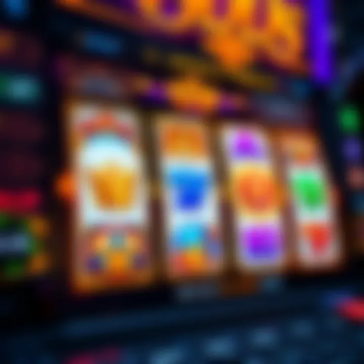 Colorful reels displaying various themed symbols on a casino slot machine interface